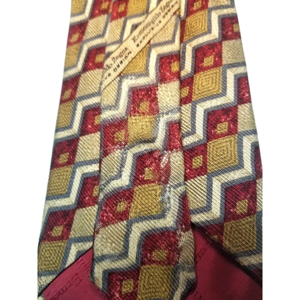 Ermenegildo Zegna Silk REPP Geometric Exclusive Design‎ Tan Brick Gray Tie